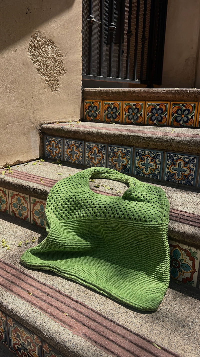 Lime Green Crochet Tote Bag