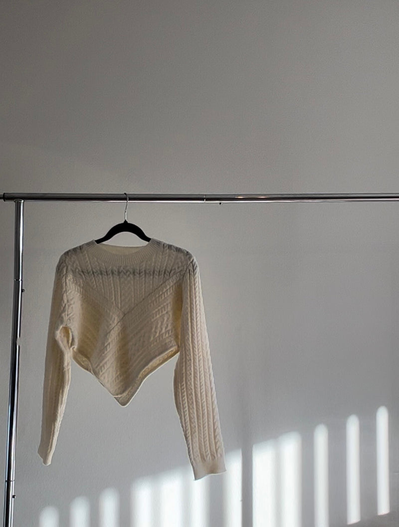 Cream Asymmetric Hem Cable Knit Sweater Top