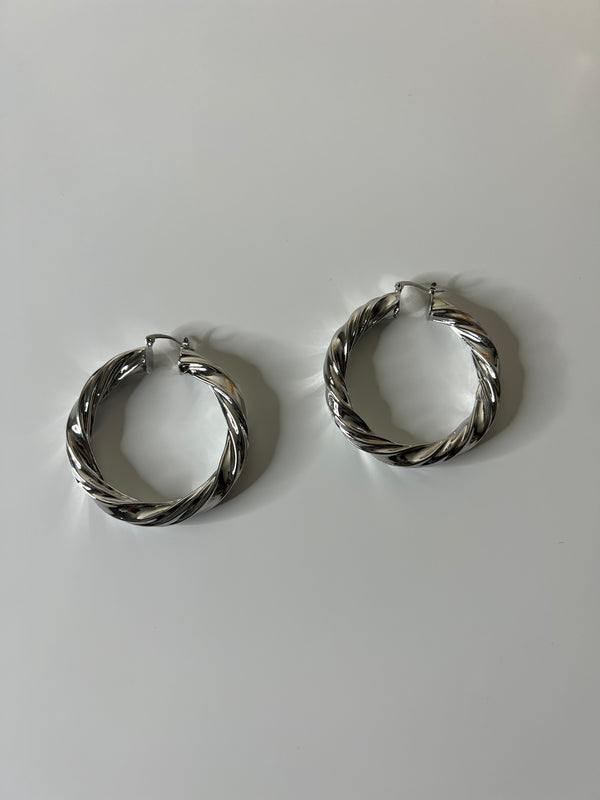Large Silver Textured Hoop Earrings