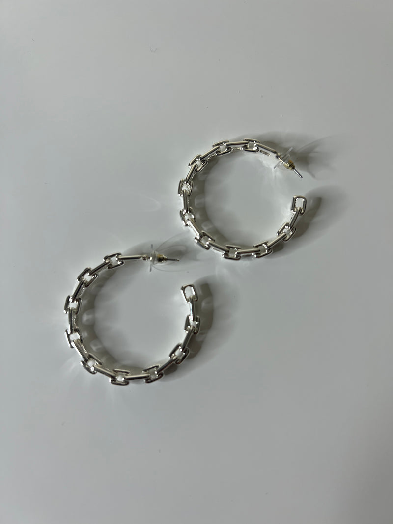 Silver Link Hoop Earrings