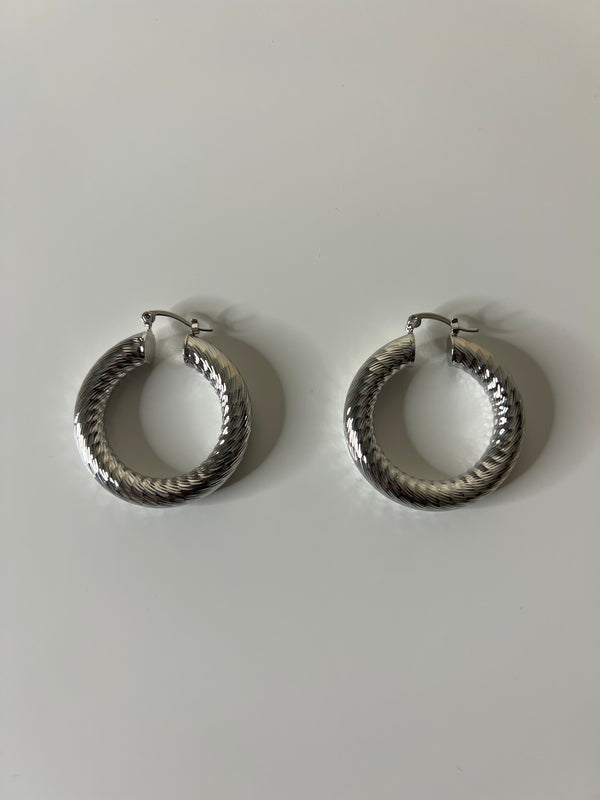 Small Silver Textured Hoop Earrings