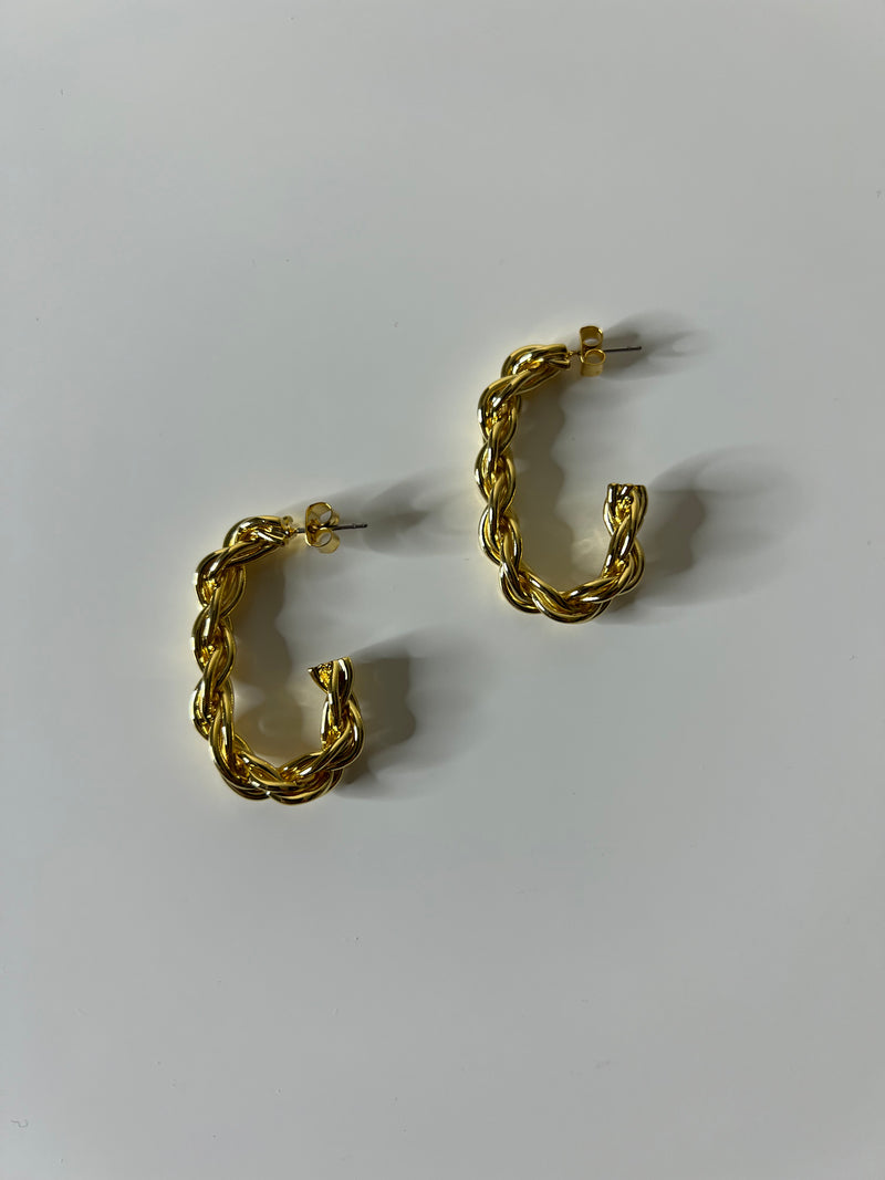 Gold Rope J Hoop Earrings