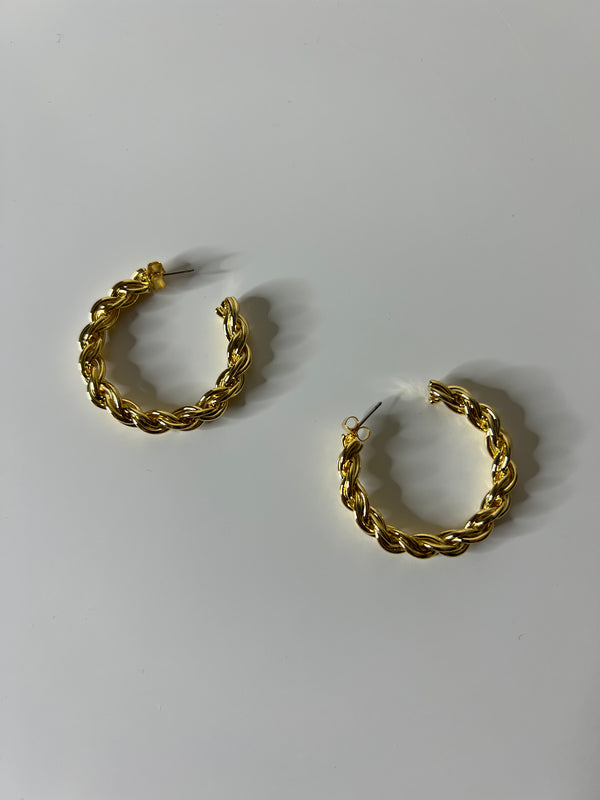 Gold Medium Rope Hoop Earrings